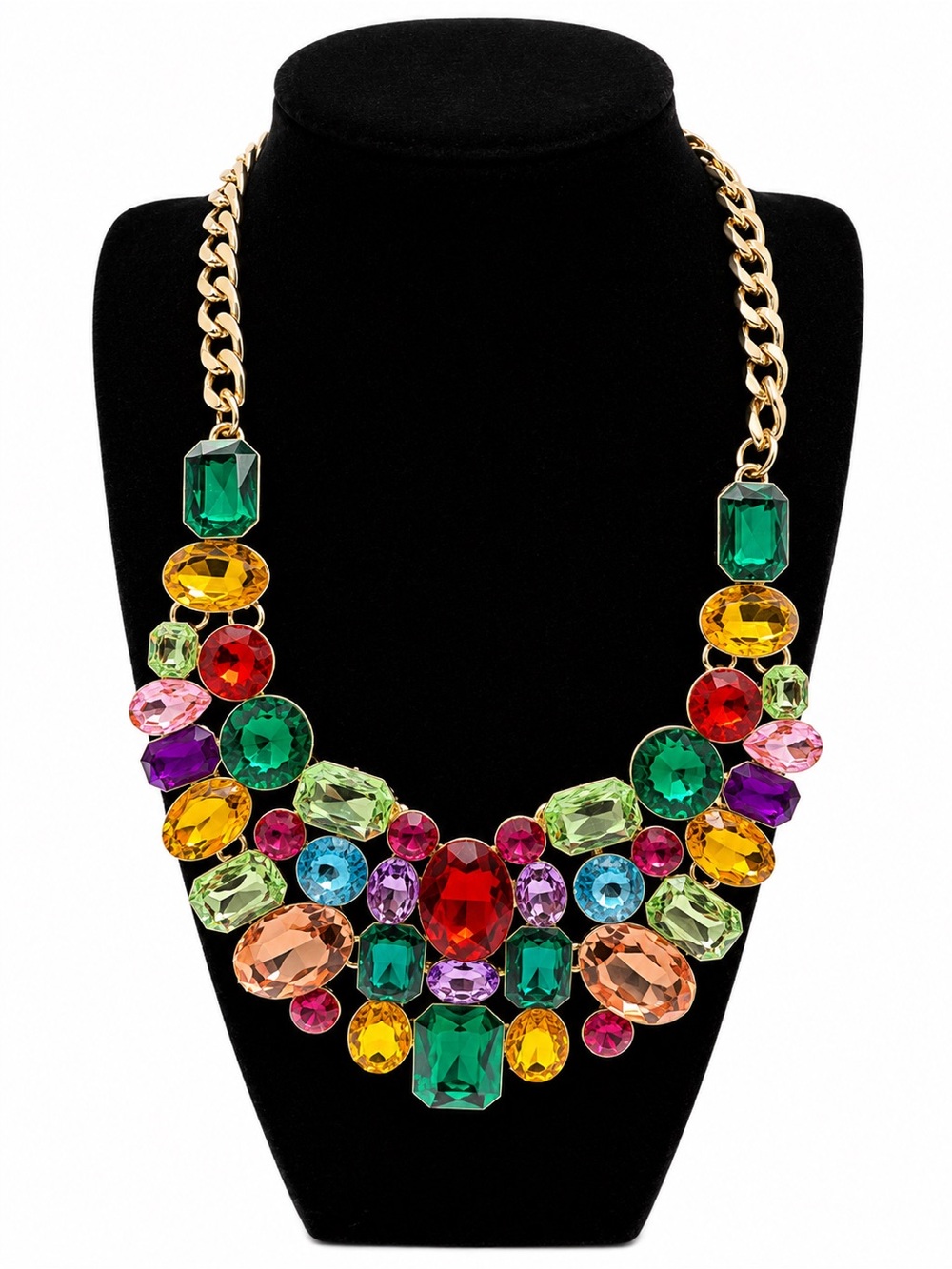 Gold-Tone Multicolor Crystal Bib Necklace